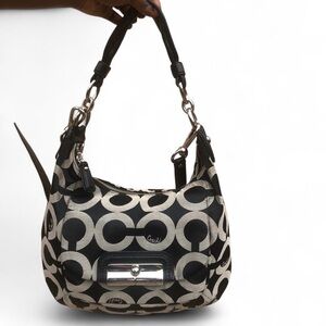 Coach Signature Shoulder Messenger Crossbody Bag Purse Y2K Goth Black Grey Hobo